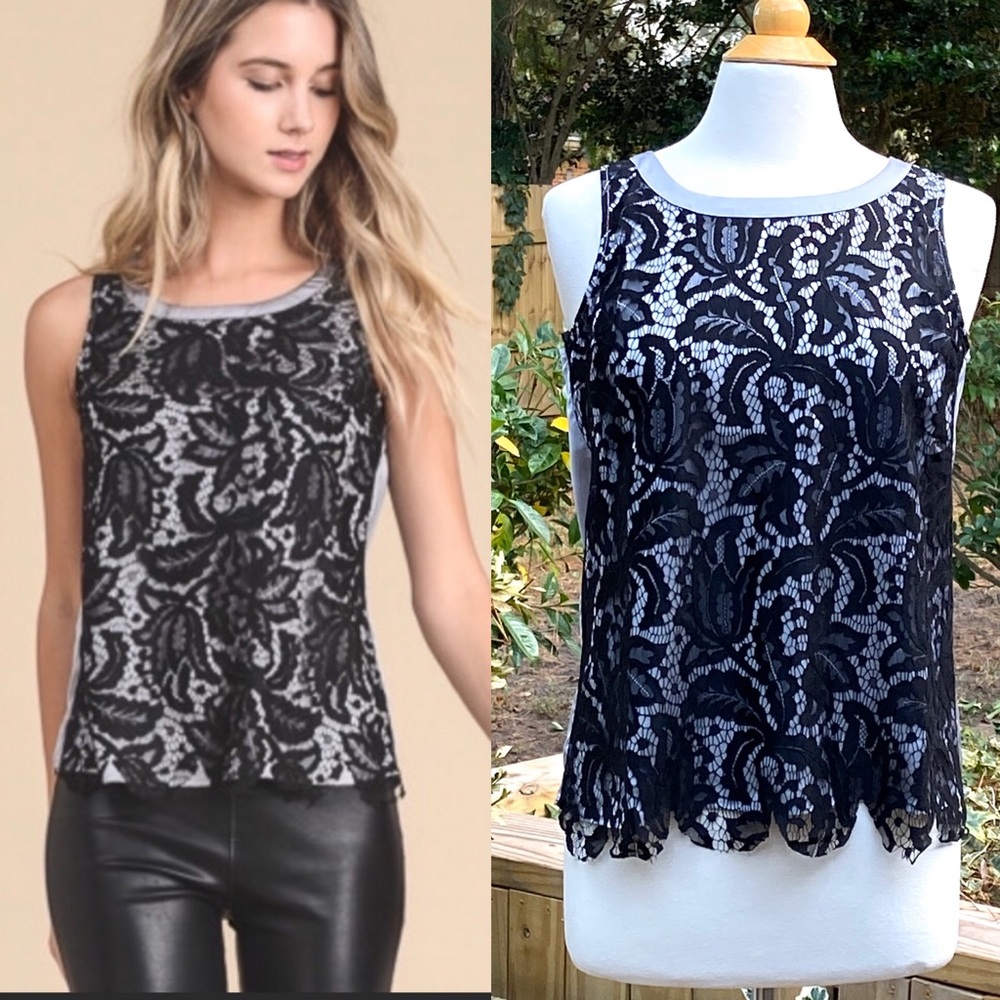 Grey and Black Lace front blouse  NWT